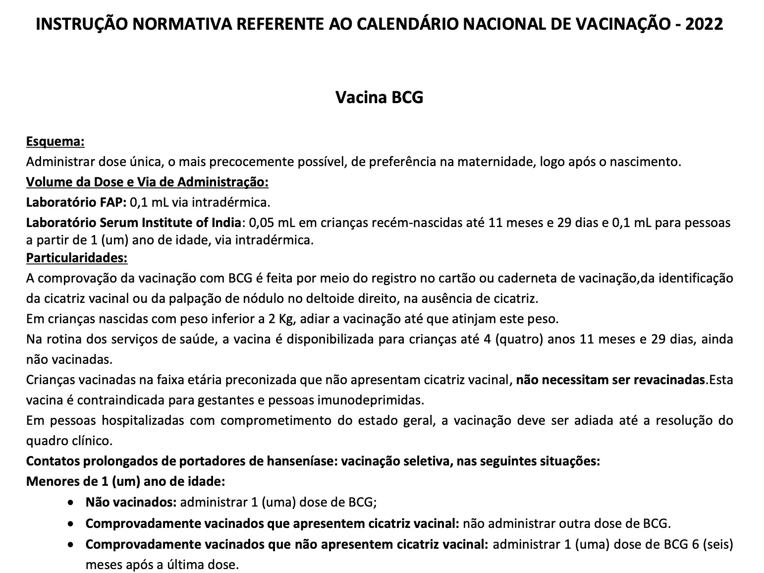 Instrução Normativa referente ao Calendário Nacional de Vacinação 2022